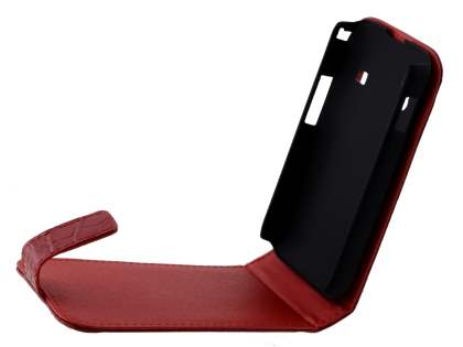 TS-CASE Crocodile Pattern Genuine Leather Flip Case for Samsung S5830 Galaxy Ace - Red
