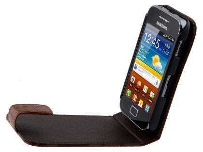 TS-CASE Crocodile Pattern Genuine Leather Flip Case for Samsung S5830 Galaxy Ace - Brown