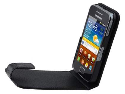 TS-CASE Crocodile Pattern Genuine Leather Flip Case for Samsung S5830 Galaxy Ace - Classic Black