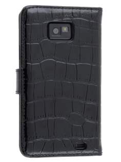 TS-CASE crocodile pattern Genuine leather Wallet Case for Samsung I9100 Galaxy S II - Classic Black