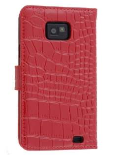 TS-CASE crocodile pattern Genuine leather Wallet Case for Samsung I9100 Galaxy S II - Red
