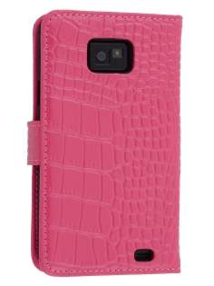 TS-CASE crocodile pattern Genuine leather Wallet Case for Samsung I9100 Galaxy S II - Pink