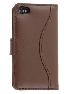 TS-CASE Genuine Leather Wallet Case for iPhone 4/4S - Brown