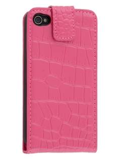 TS-CASE Crocodile Pattern Genuine Leather Flip Case for iPhone 4S/4 - Pink Leather Flip Case