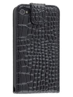 TS-CASE Crocodile Pattern Genuine Leather Flip Case for iPhone 4S/4 - Classic Black