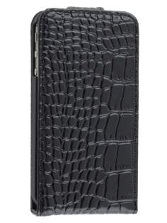 TS-CASE Crocodile Pattern Genuine Leather Flip Case for iPhone 4S/4 - Classic Black