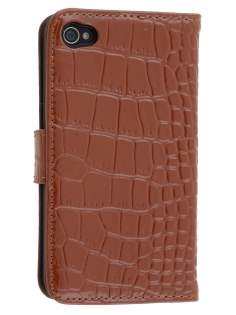 TS-CASE crocodile pattern Genuine leather Wallet Case for iPhone 4 /4S - Brown