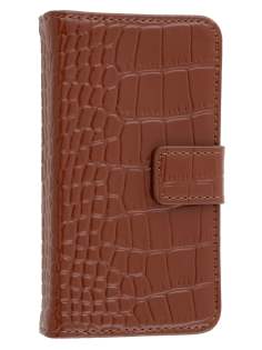 TS-CASE crocodile pattern Genuine leather Wallet Case for iPhone 4 /4S - Brown