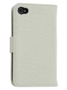 TS-CASE crocodile pattern Genuine leather Wallet Case for iPhone 4 /4S - Pearl White