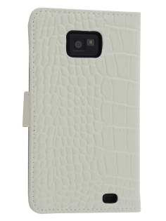 TS-CASE crocodile pattern Genuine leather Wallet Case for Samsung I9100 Galaxy S II - Pearl White