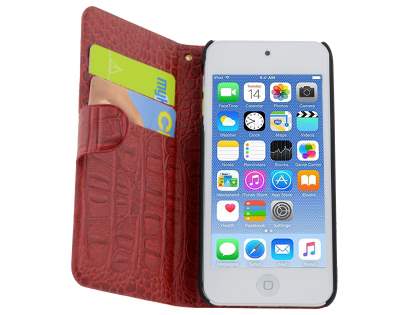 Synthetic Crocodile Leather Portfolio Case with Stand for iPod Touch 5/6 - Red