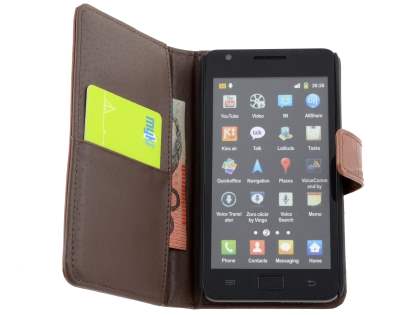 TS-CASE Crocodile Pattern Genuine Leather Wallet Case for Samsung I9100 Galaxy S II - Brown