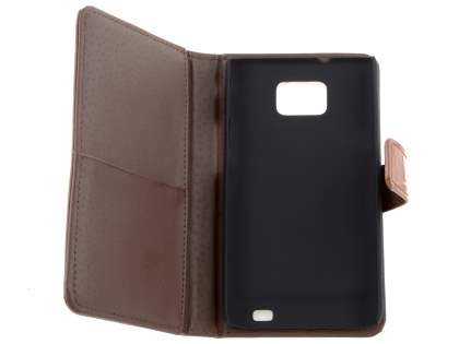 TS-CASE Crocodile Pattern Genuine Leather Wallet Case for Samsung I9100 Galaxy S II - Brown
