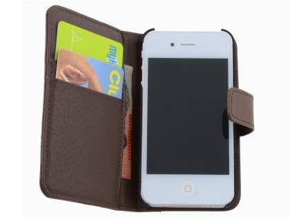 TS-CASE Genuine Leather Wallet Case for iPhone 4/4S - Brown