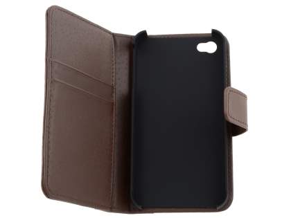 TS-CASE Genuine Leather Wallet Case for iPhone 4/4S - Brown