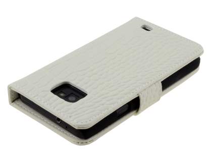 TS-CASE crocodile pattern Genuine leather Wallet Case for Samsung I9100 Galaxy S II - Pearl White