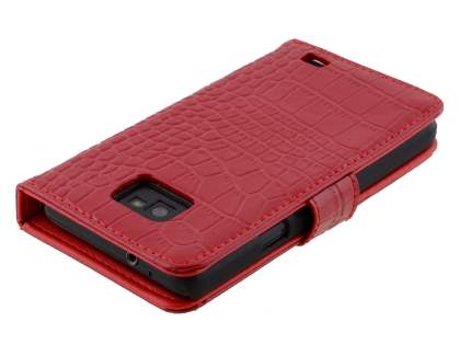 TS-CASE crocodile pattern Genuine leather Wallet Case for Samsung I9100 Galaxy S II - Red