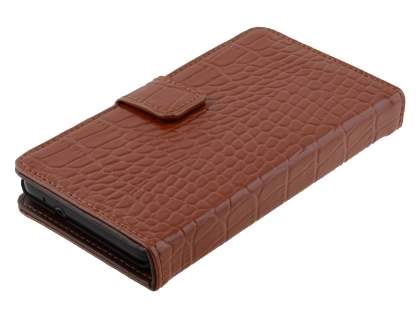 TS-CASE Crocodile Pattern Genuine Leather Wallet Case for Samsung I9100 Galaxy S II - Brown