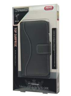 TS-CASE Genuine Leather Wallet Case for iPhone 4/4S - Black