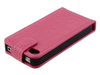 TS-CASE Crocodile Pattern Genuine Leather Flip Case for iPhone 4S/4 - Pink