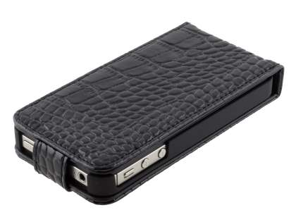 TS-CASE Crocodile Pattern Genuine Leather Flip Case for iPhone 4S/4 - Classic Black