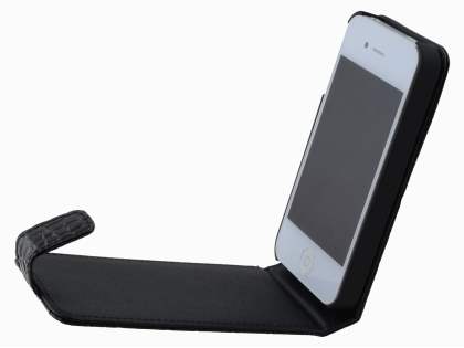 TS-CASE Crocodile Pattern Genuine Leather Flip Case for iPhone 4S/4 - Classic Black