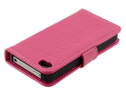 TS-CASE crocodile pattern Genuine leather Wallet Case for iPhone 4 /4S - Pink