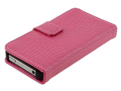 TS-CASE crocodile pattern Genuine leather Wallet Case for iPhone 4 /4S - Pink