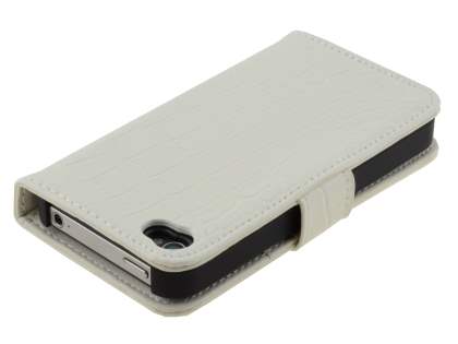 TS-CASE crocodile pattern Genuine leather Wallet Case for iPhone 4 /4S - Pearl White