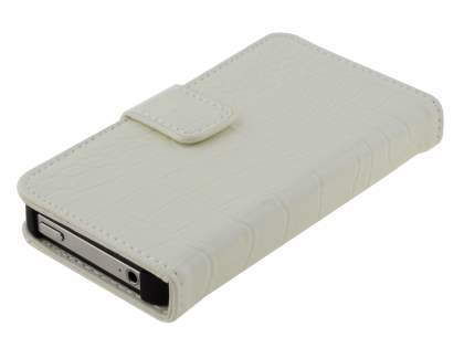 TS-CASE crocodile pattern Genuine leather Wallet Case for iPhone 4 /4S - Pearl White