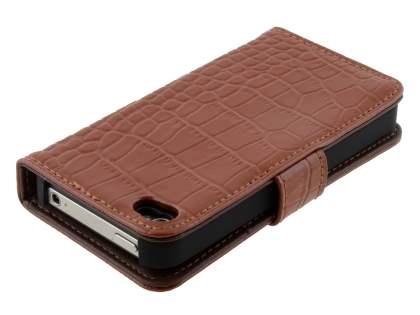 TS-CASE crocodile pattern Genuine leather Wallet Case for iPhone 4 /4S - Brown
