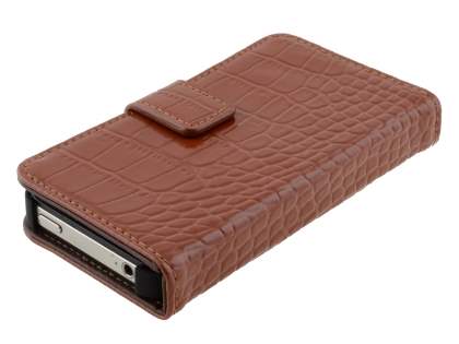 TS-CASE crocodile pattern Genuine leather Wallet Case for iPhone 4 /4S - Brown