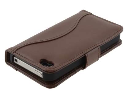 TS-CASE Genuine Leather Wallet Case for iPhone 4/4S - Brown
