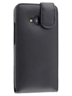Genuine Leather Flip Case for HTC One M7 801e - Classic Black Leather Flip Case