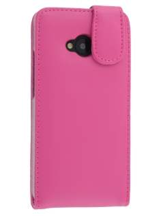 Genuine Leather Flip Case for HTC One M7 801e - Pink Leather Flip Case