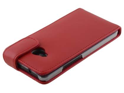 Genuine Leather Flip Case for HTC One M7 801e - Red