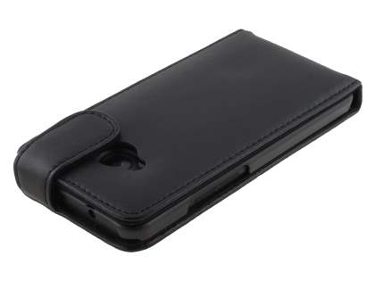 Genuine Leather Flip Case for HTC One M7 801e - Classic Black