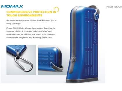 MOMAX iPower Tough Impact & Splash Resistant External Battery Pack with Dual USB Outputs for Samsung - Blue