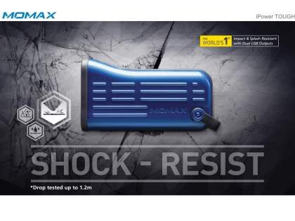 MOMAX iPower Tough Impact & Splash Resistant External Battery Pack with Dual USB Outputs for Samsung - Blue