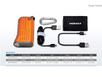 MOMAX iPower Tough Impact & Splash Resistant External Battery Pack with Dual USB Outputs for Samsung - Orange