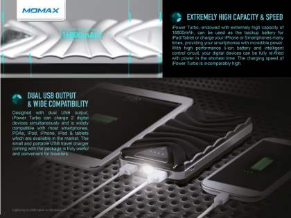 MOMAX iPower Turbo High Capacity External Battery Pack - Silver