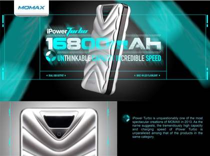 MOMAX iPower Turbo High Capacity External Battery Pack - Silver