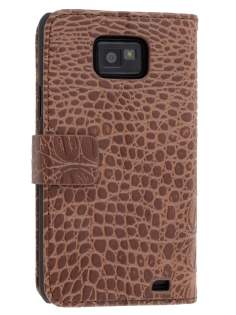 Samsung I9100 Galaxy S2 Synthetic Crocodile Skin leather Wallet Case with Stand - Brown