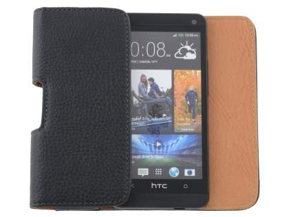 Textured Synthetic Leather Belt Pouch for HTC One M7 801e - Classic Black