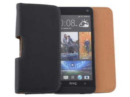 Smooth Synthetic Leather Belt Pouch for HTC One M7 801e - Classic Black