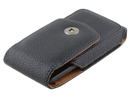 Textured Synthetic Leather Vertical Belt Pouch for HTC One M7 801e - Classic Black