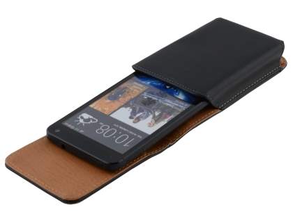 Smooth Synthetic Leather Vertical Belt Pouch for HTC One M7 801e - Classic Black