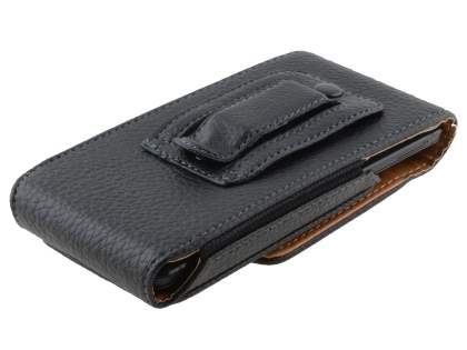 Textured Synthetic Leather Vertical Belt Pouch for HTC One M7 801e - Classic Black