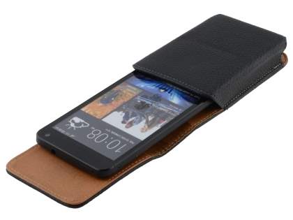 Textured Synthetic Leather Vertical Belt Pouch for HTC One M7 801e - Classic Black