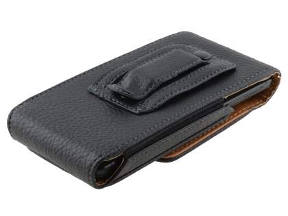 Textured Synthetic Leather Vertical Belt Pouch for HTC One M7 801e - Classic Black